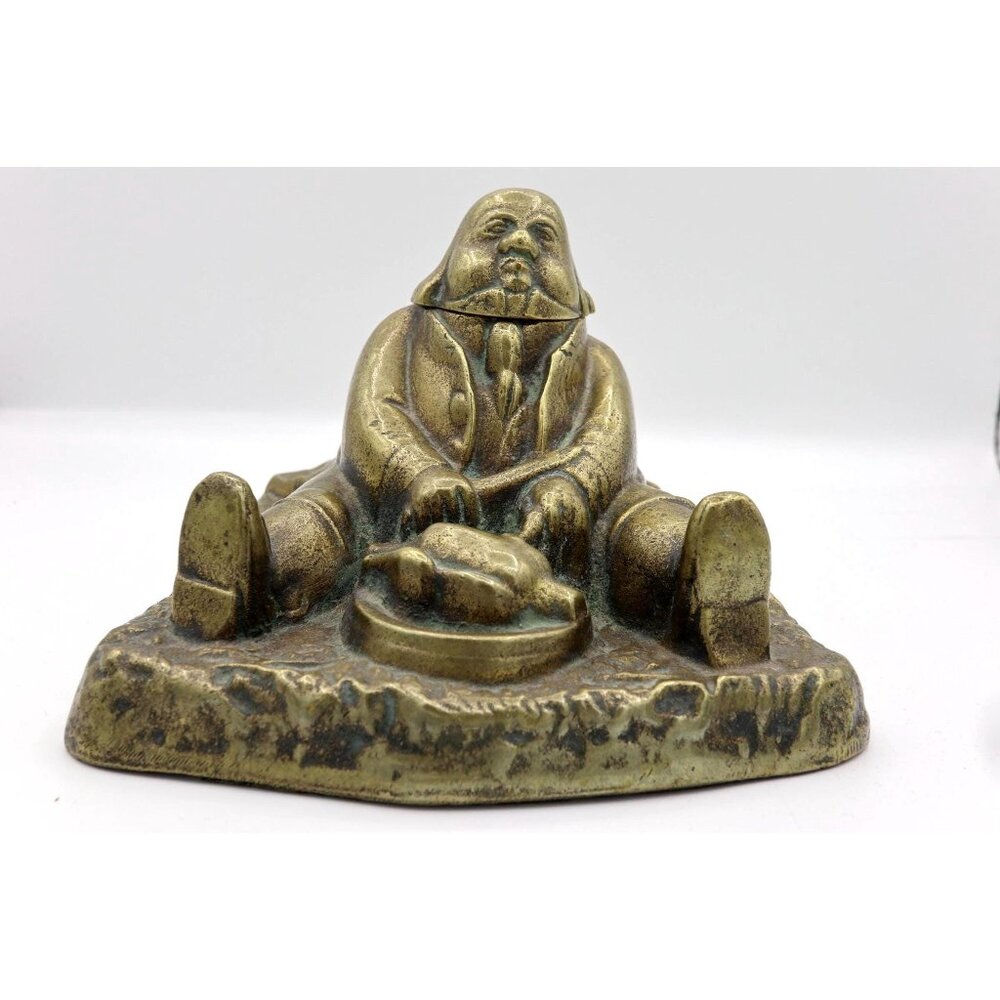 Antique Daniel Lambert Brass Inkwell: English Office Decor, 1900s